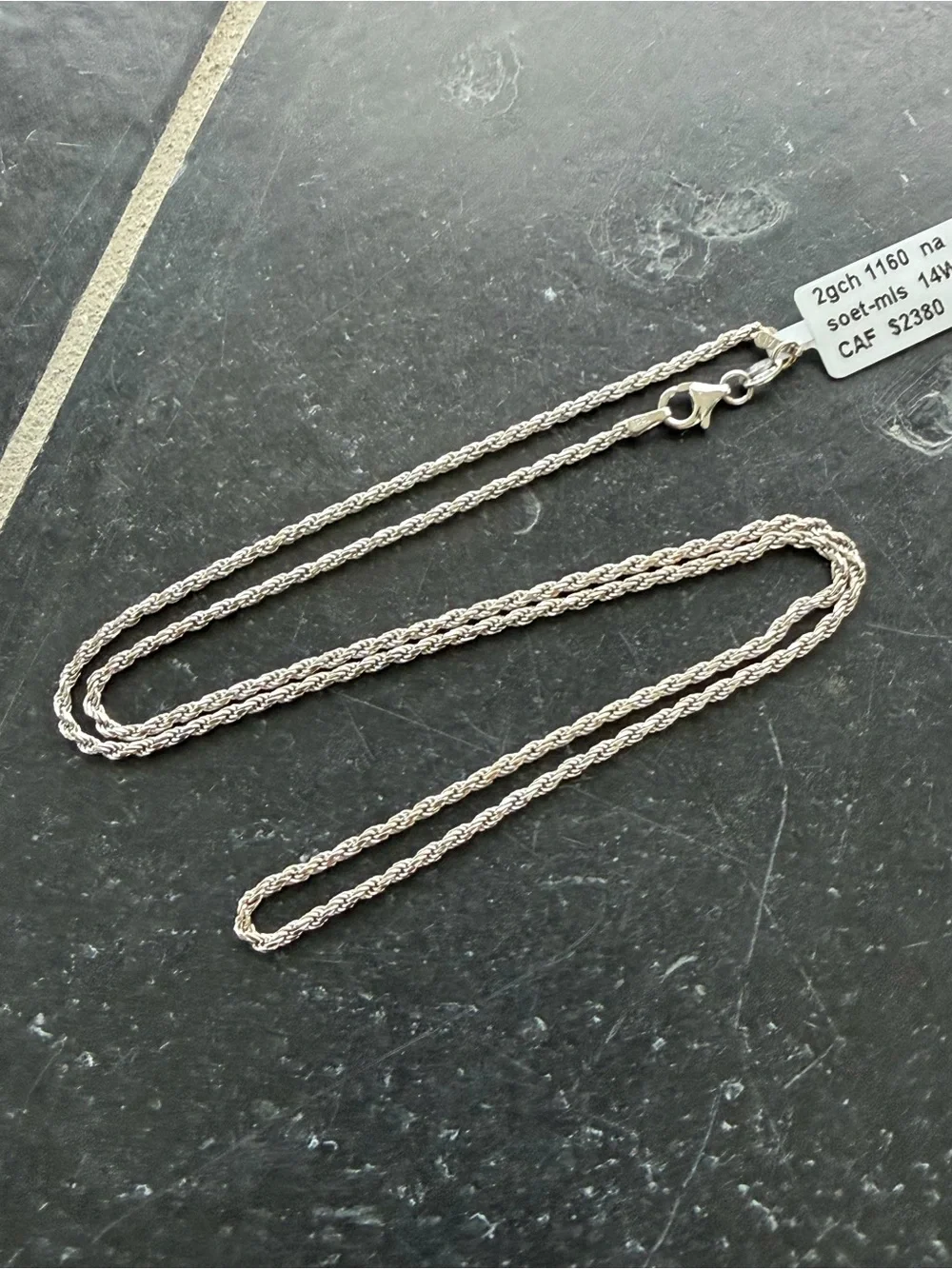 14kt White Gold Rope Chain Necklace 21” long